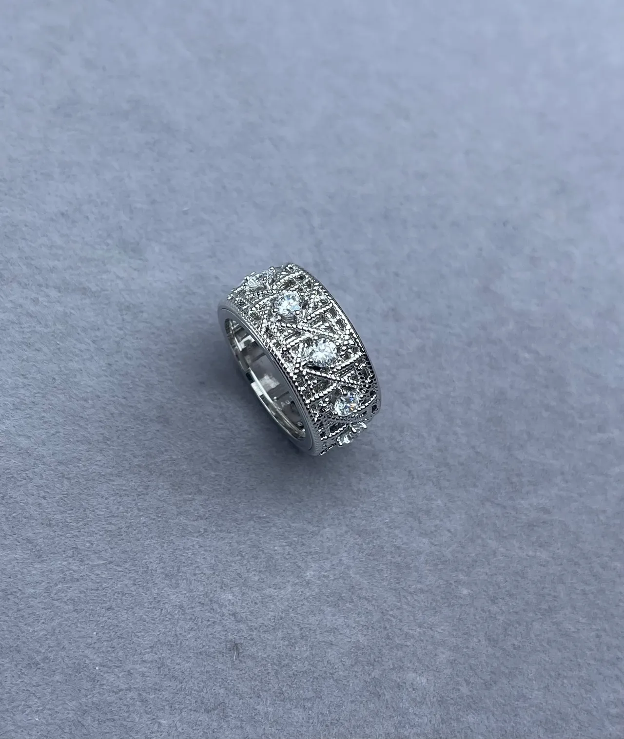 Silver Gold Wide-Band Filigree Lattice Ring 3
