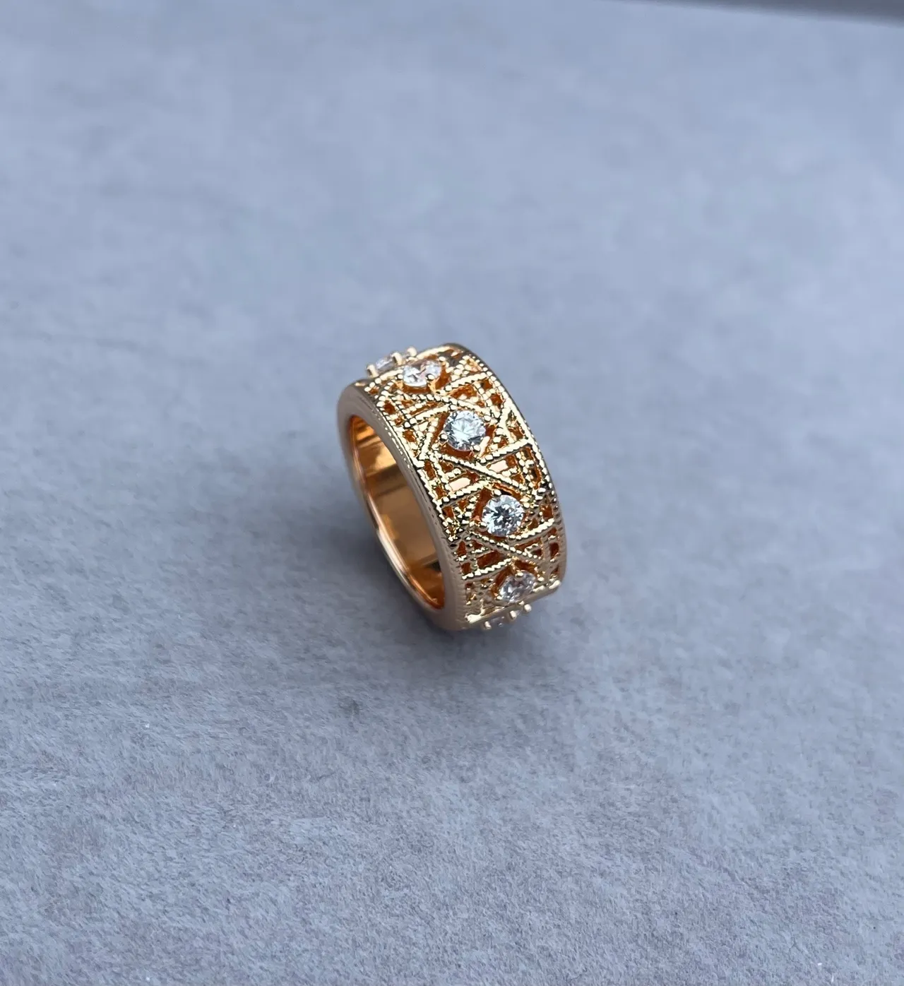 Silver Gold Wide-Band Filigree Lattice Ring 4