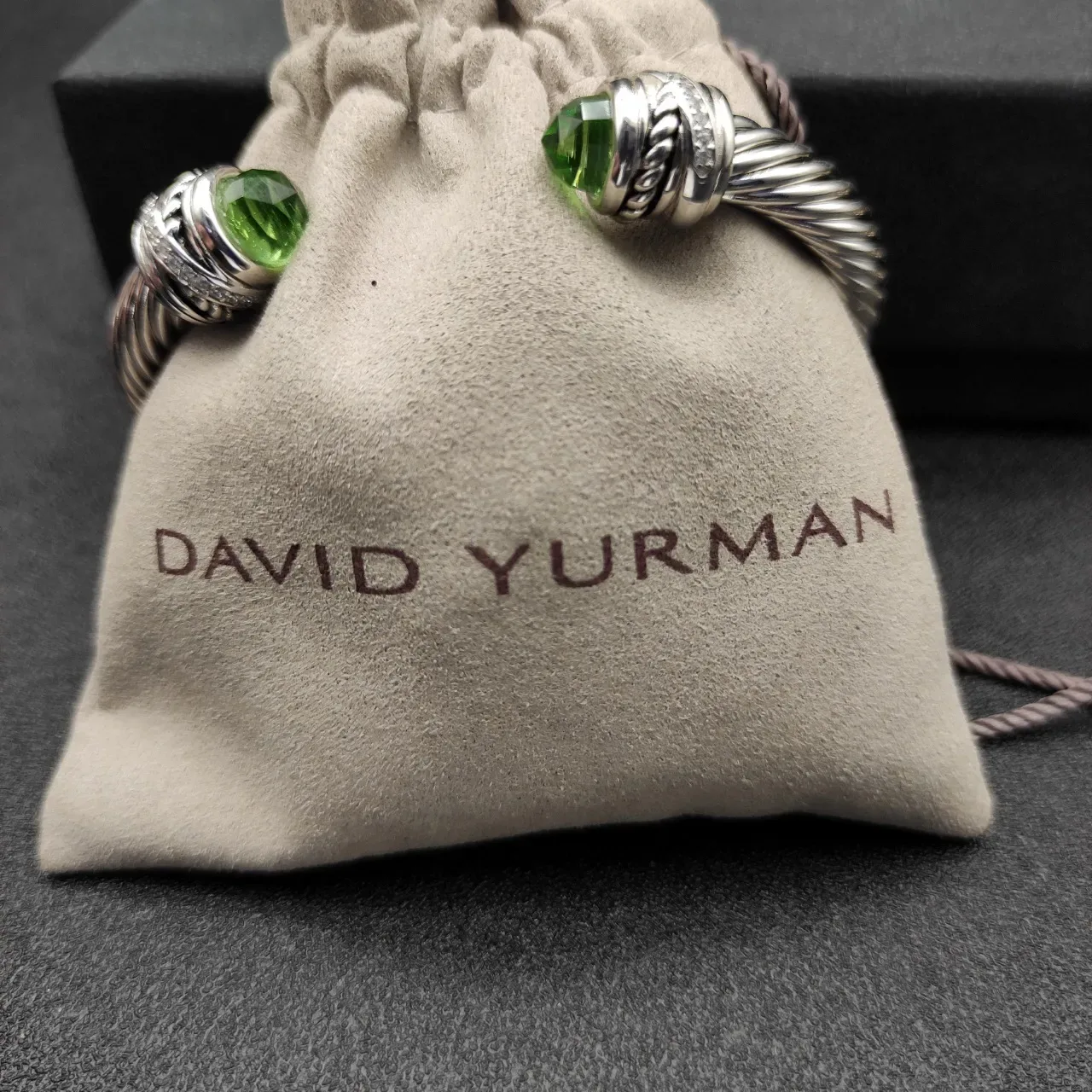 Silver Green Twisted Cable Construction Faceted Gemstone Terminals Bracelet 2