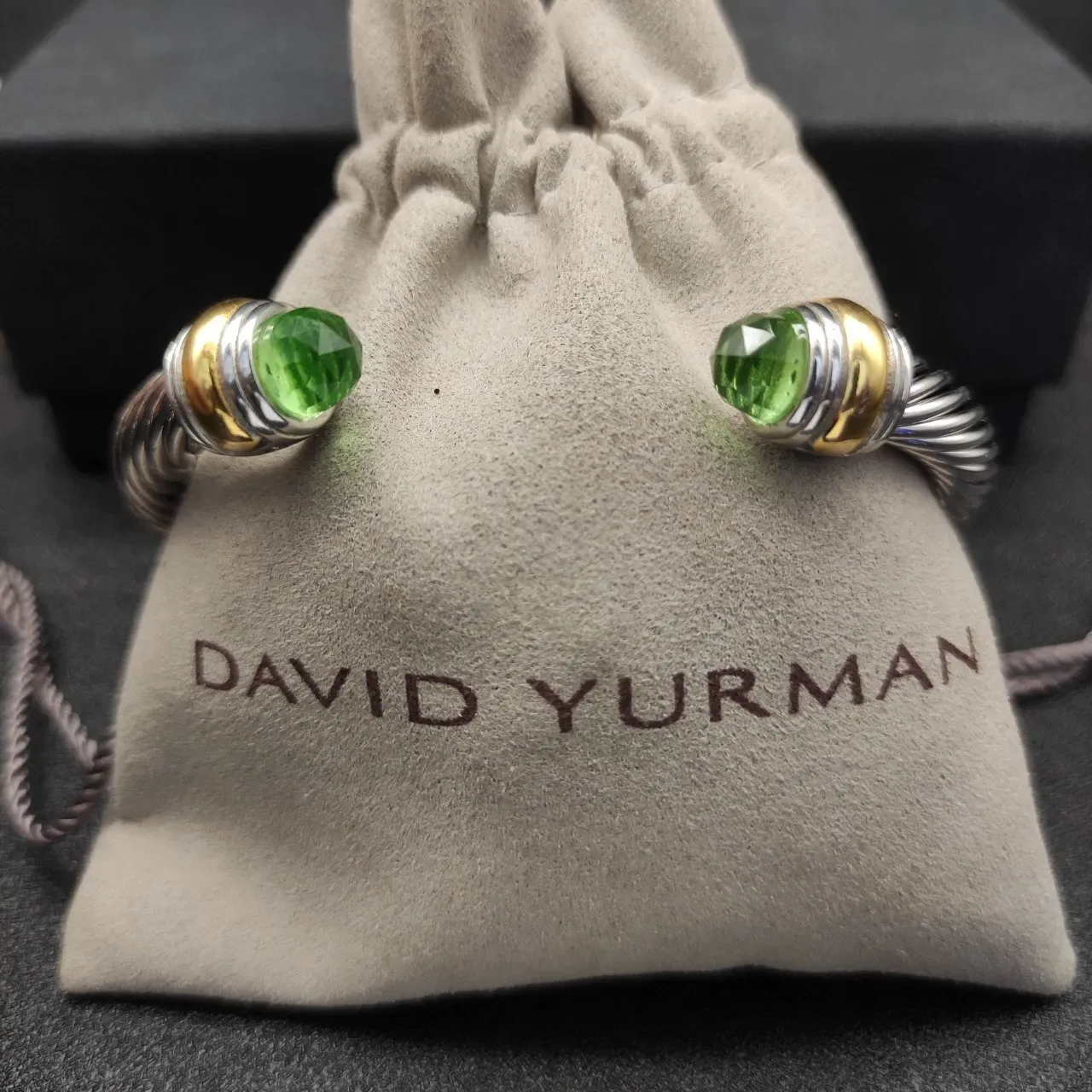 Silver Green Twisted Cable Faceted Stone Ends Bracelet 6