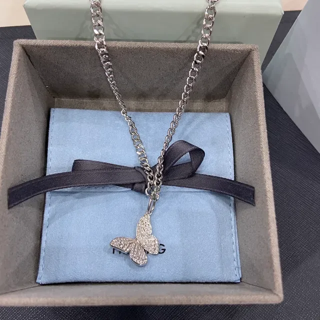 Silver Mixed-Link Chain Pavé-Set Butterfly Pendant Necklace 3