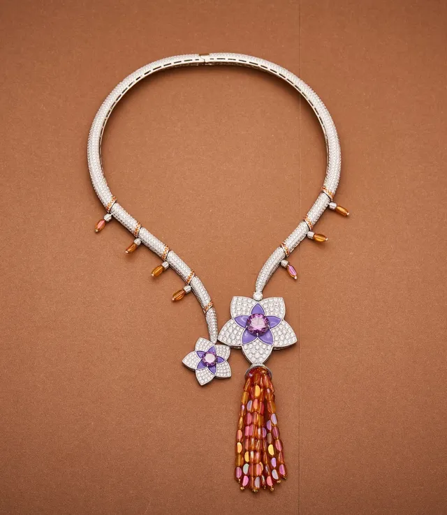 Silver Multicolor Floral Pendant Pavé-Set Diamonds/crystals Necklace 1