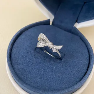 Silver Navy Bow Motif Pavé-Set Stones Ring