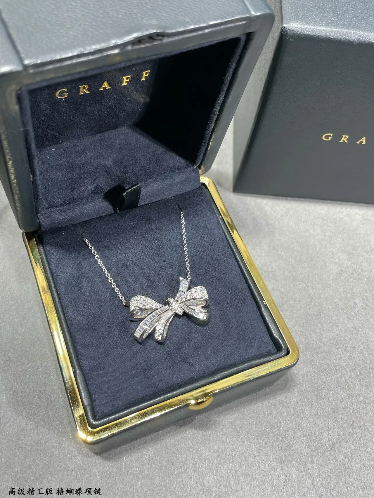 Silver Navy Bow Pendant Pavé-Set Stones Necklace 2