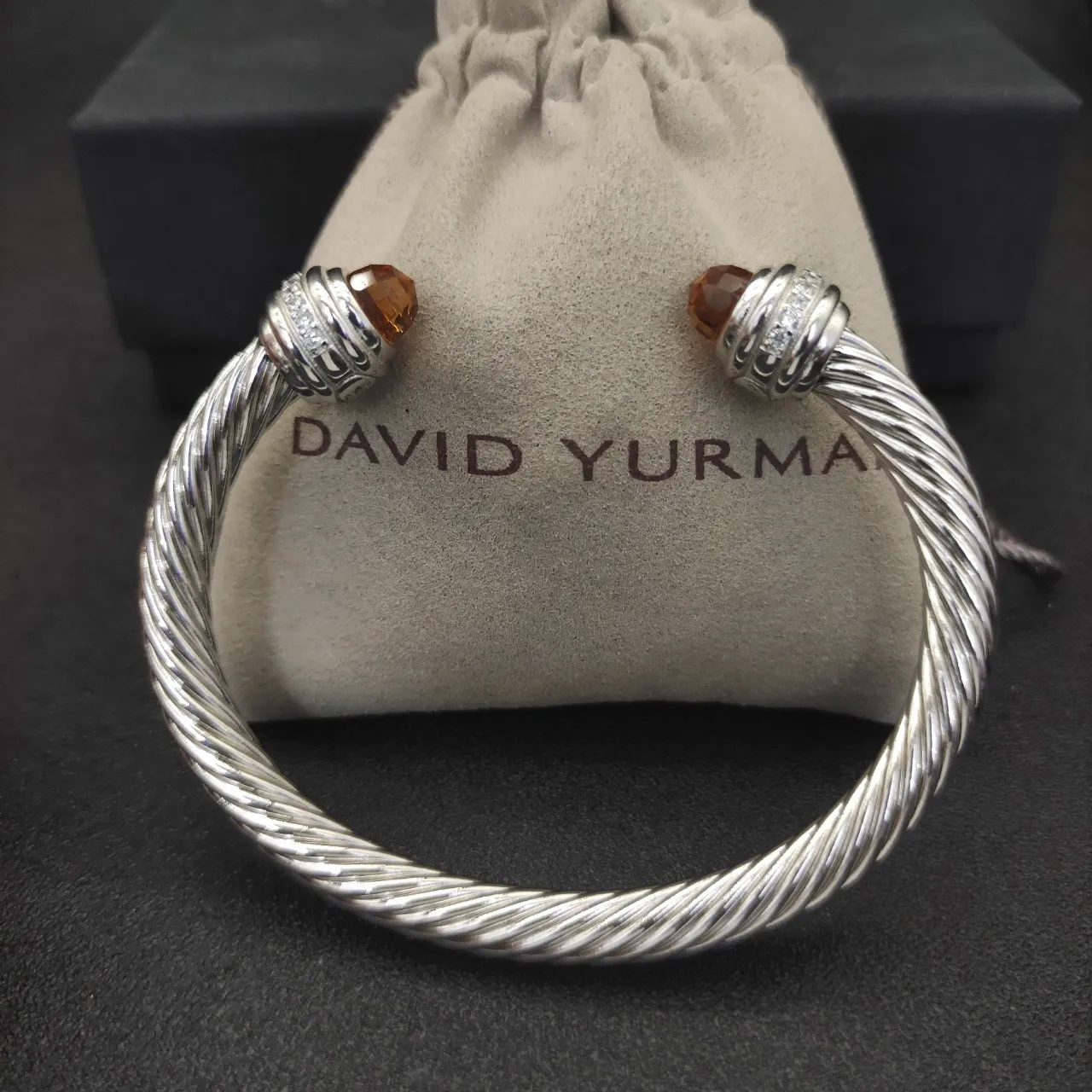 Silver Orange Twisted Cable Faceted Gemstone Terminals Bracelet 2