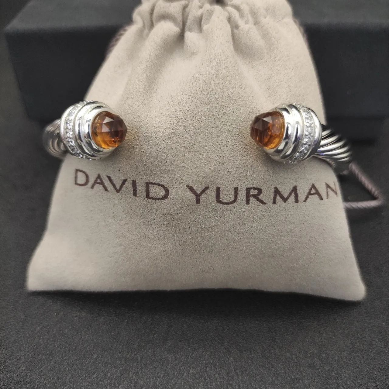 Silver Orange Twisted Cable Faceted Gemstone Terminals Bracelet 3