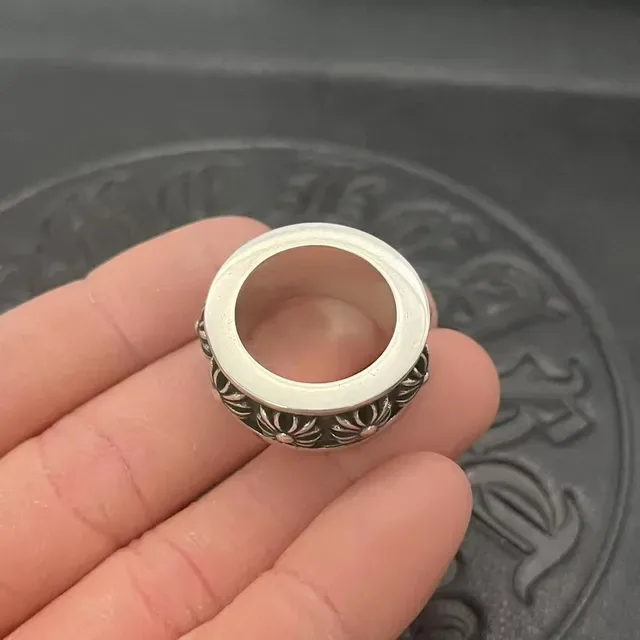 Silver Oxidized Floral Motif Engraved Ring 4