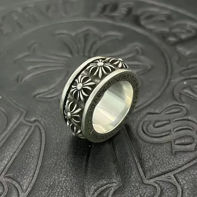Silver Oxidized Floral Motif Engraved Ring 6