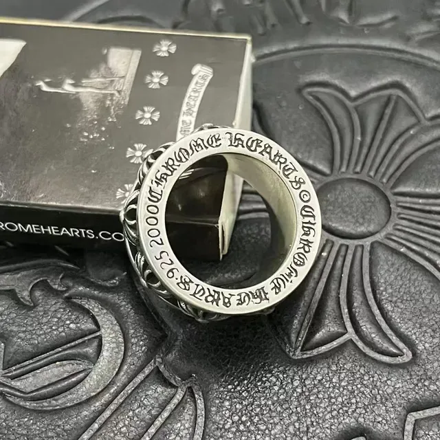 Silver Oxidized Floral Motif Engraved Ring 7