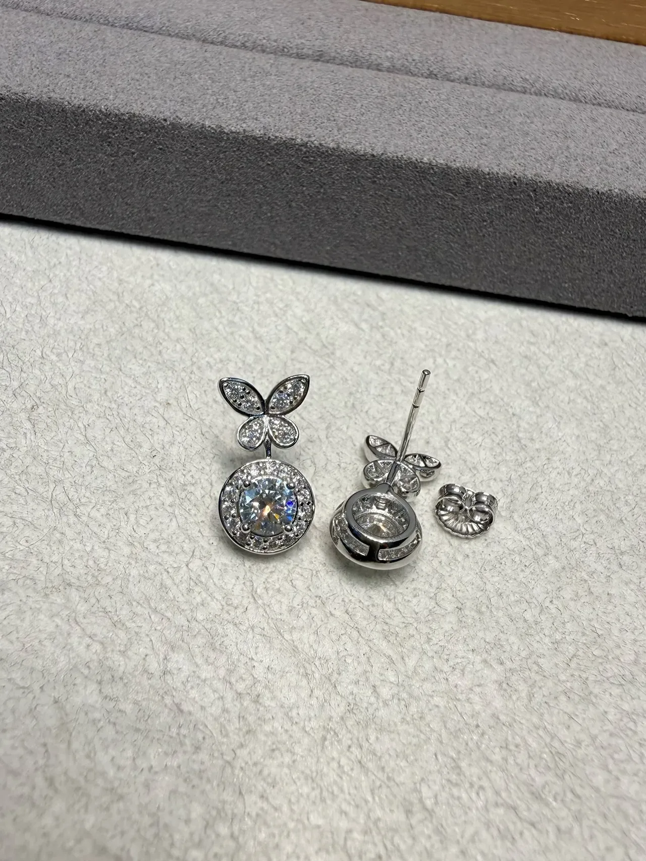 Silver Pink Butterfly-Top Halo-Set Earrings 5