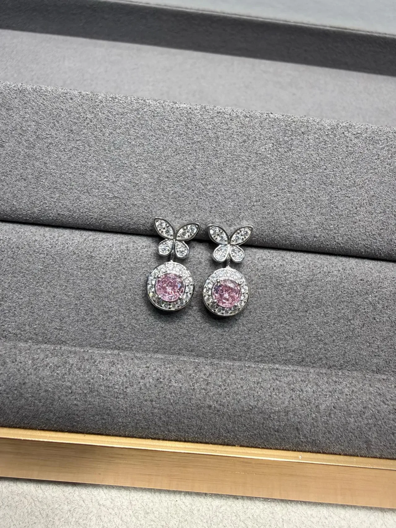 Silver Pink Butterfly-Top Halo-Set Earrings 7