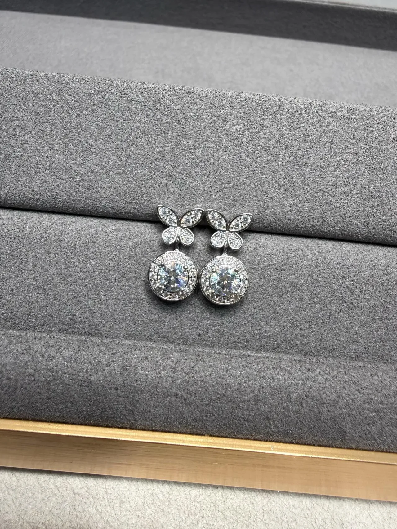Silver Pink Butterfly-Top Halo-Set Earrings 8