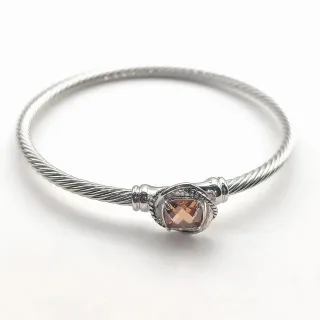 Pulsera de piedra con corte cushion-cut facetada en construcción de cable plateada rosa