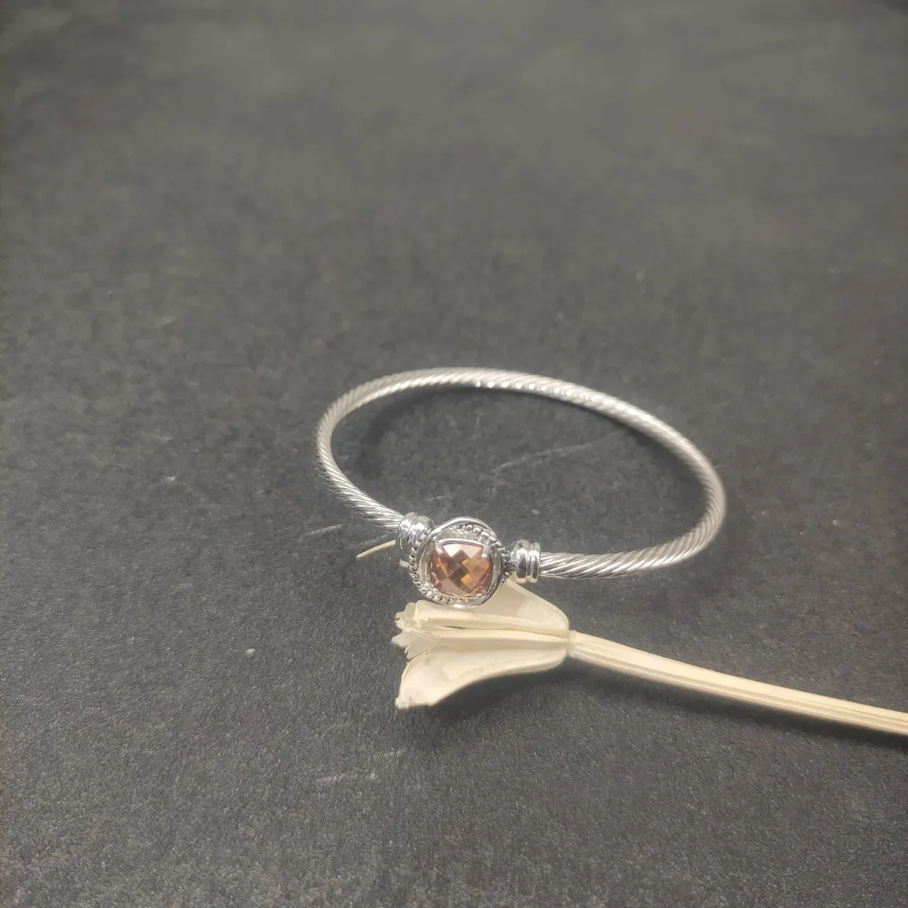 Silver Pink Cable-Wire Construction Faceted Cushion-Cut Stone Bracelet 9