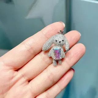 Silver Purple Rabbit-Shaped Pavé-Set Crystal Necklace
