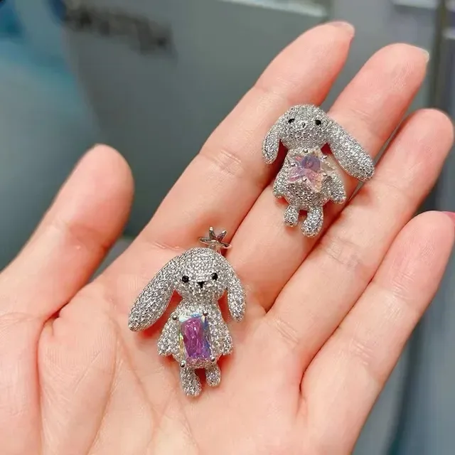 Silver Purple Rabbit-Shaped Pavé-Set Crystal Necklace 5