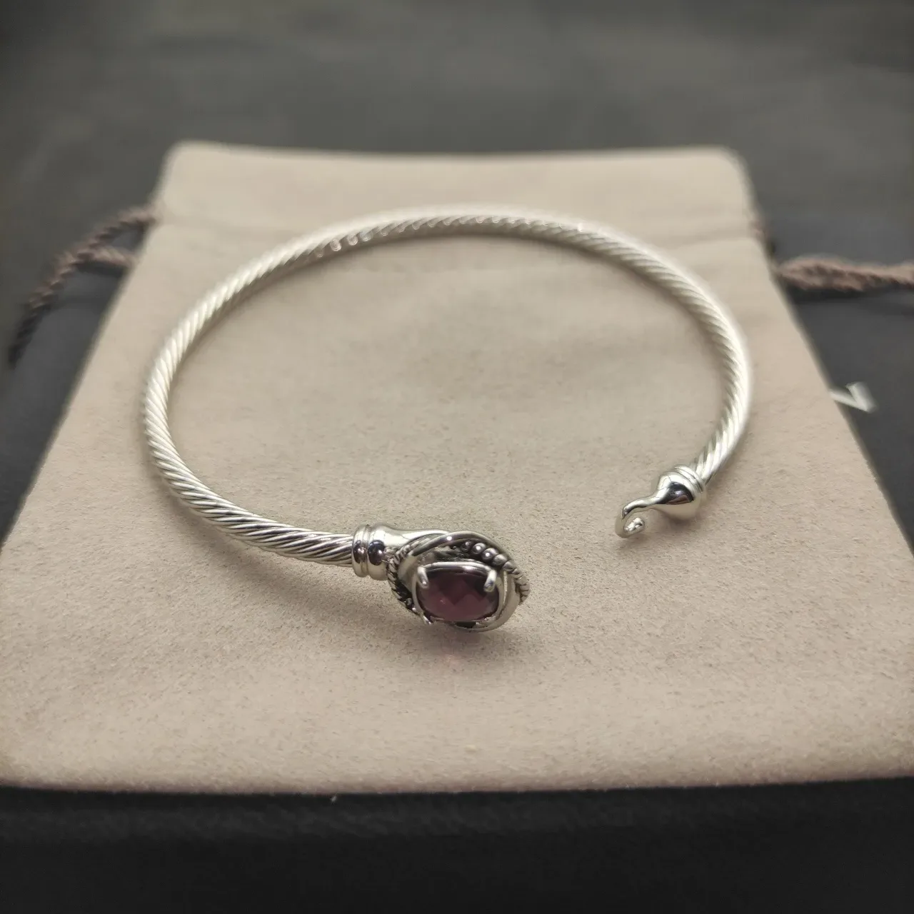 Silver Purple Twisted Cable Wire Band Faceted Gemstone Bracelet 5