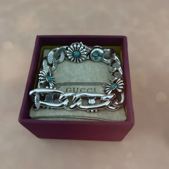 Silver-Tone Floral Turquoise Stone Chain Necklace 5