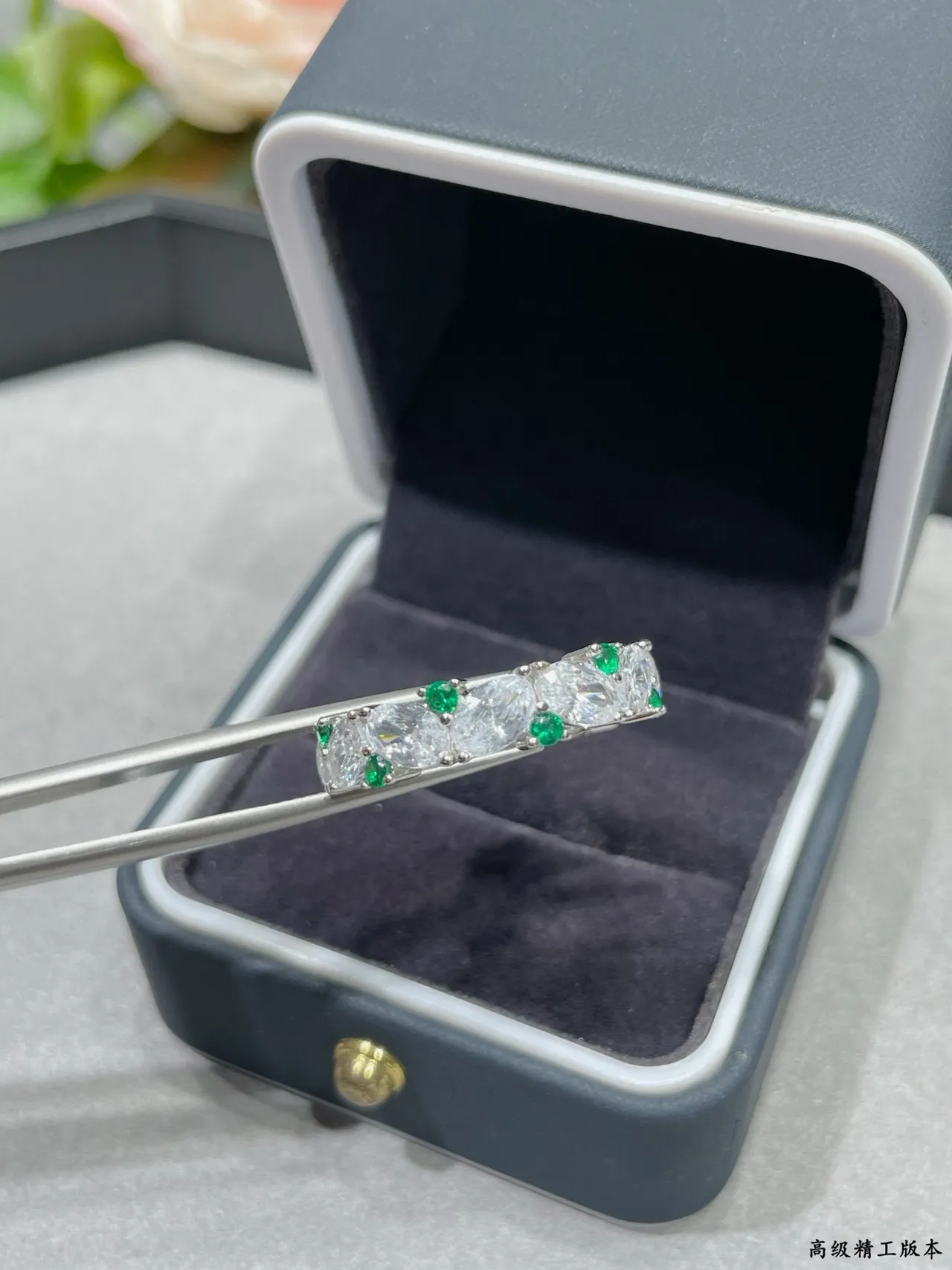 Silver-Tone Marquise and Green Stone Eternity Band Ring 5