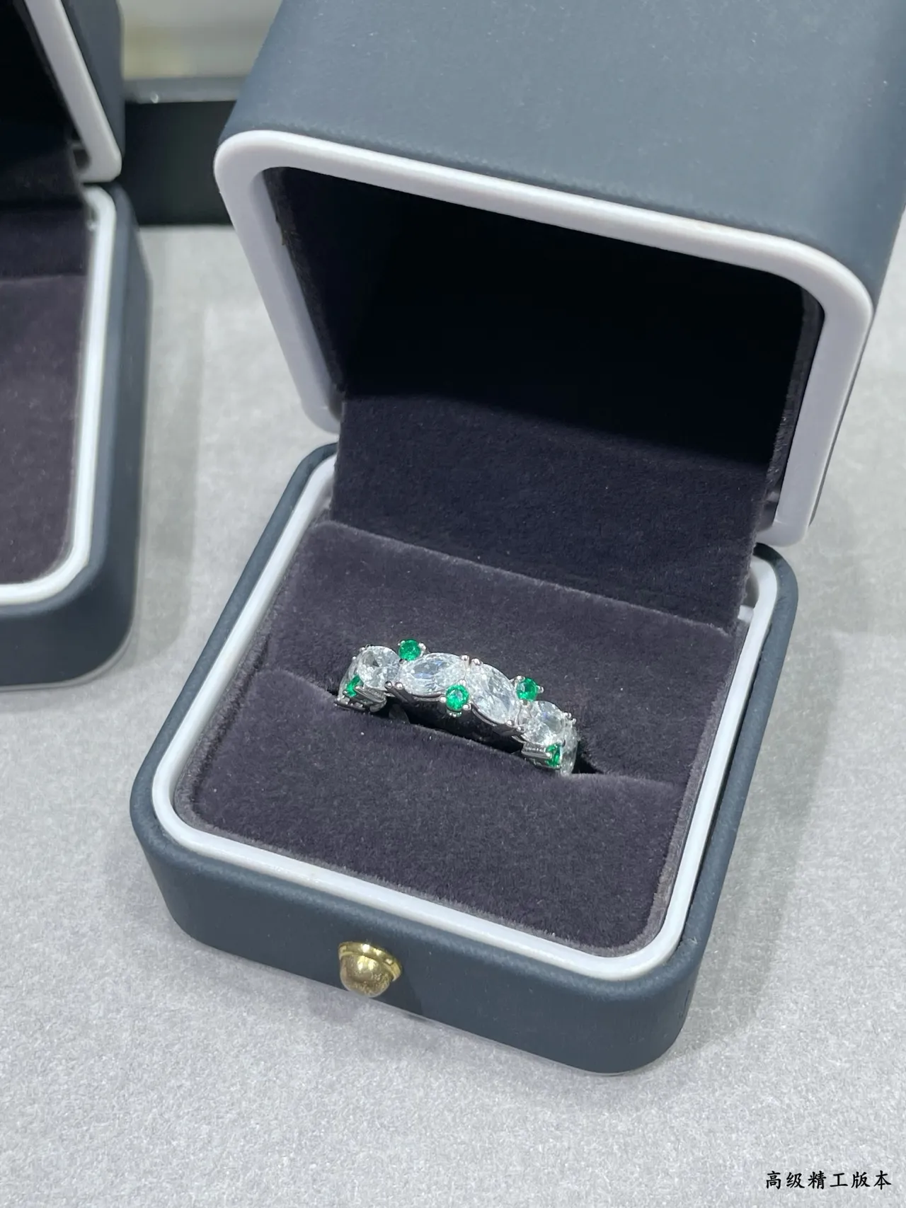 Silver-Tone Marquise and Green Stone Eternity Band Ring 6