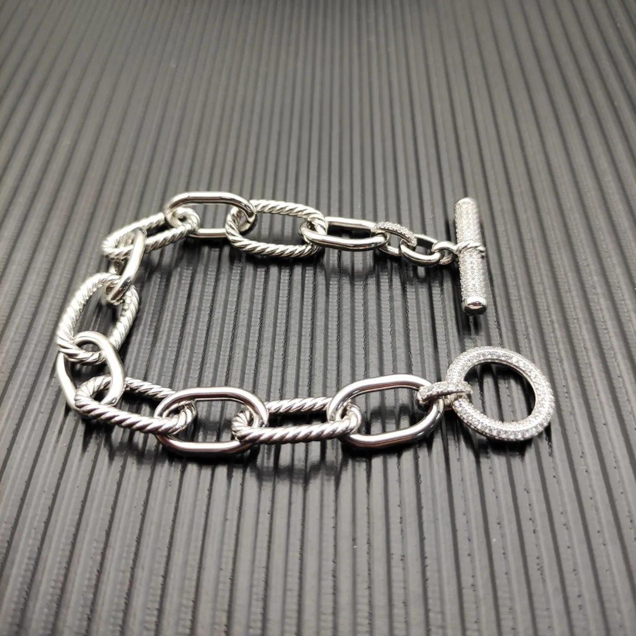 Silver-Tone Mixed Oval and Rope Link Toggle Clasp Bracelet 3