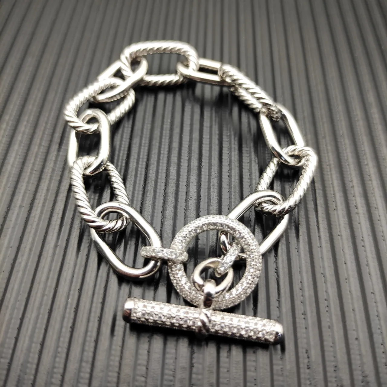 Silver-Tone Mixed Oval and Rope Link Toggle Clasp Bracelet 5