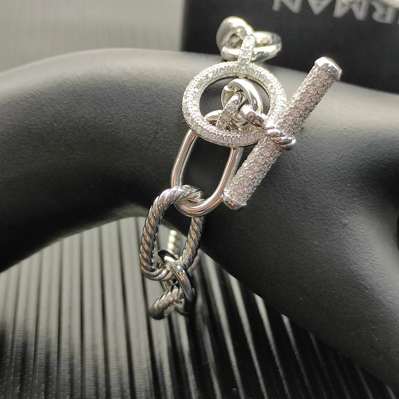 Silver-Tone Mixed Oval and Rope Link Toggle Clasp Bracelet 9