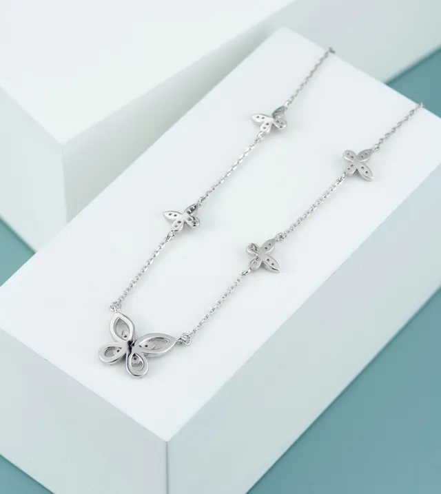 Silver-Tone Pavé Butterfly Motif Multi-Element Necklace 2