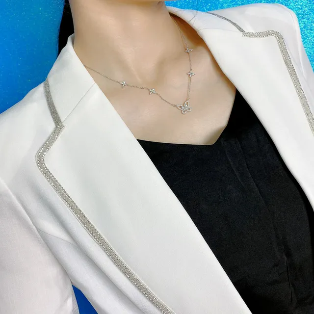 Silver-Tone Pavé Butterfly Motif Multi-Element Necklace 5