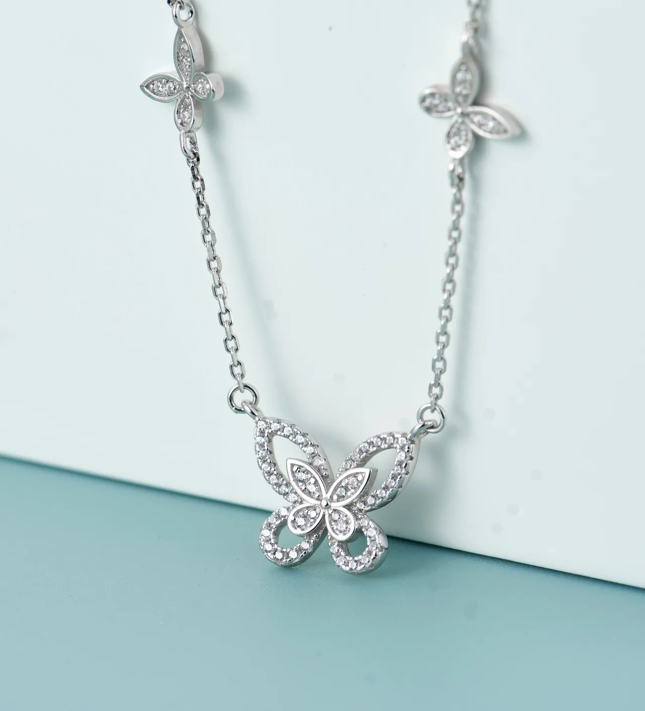 Silver-Tone Pavé Butterfly Motif Multi-Element Necklace 7