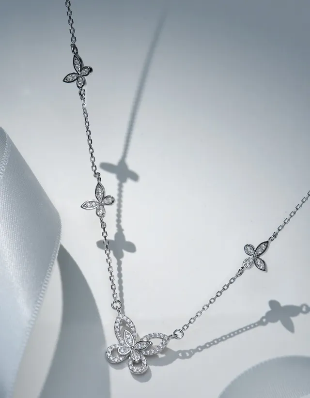 Silver-Tone Pavé Butterfly Motif Multi-Element Necklace 8