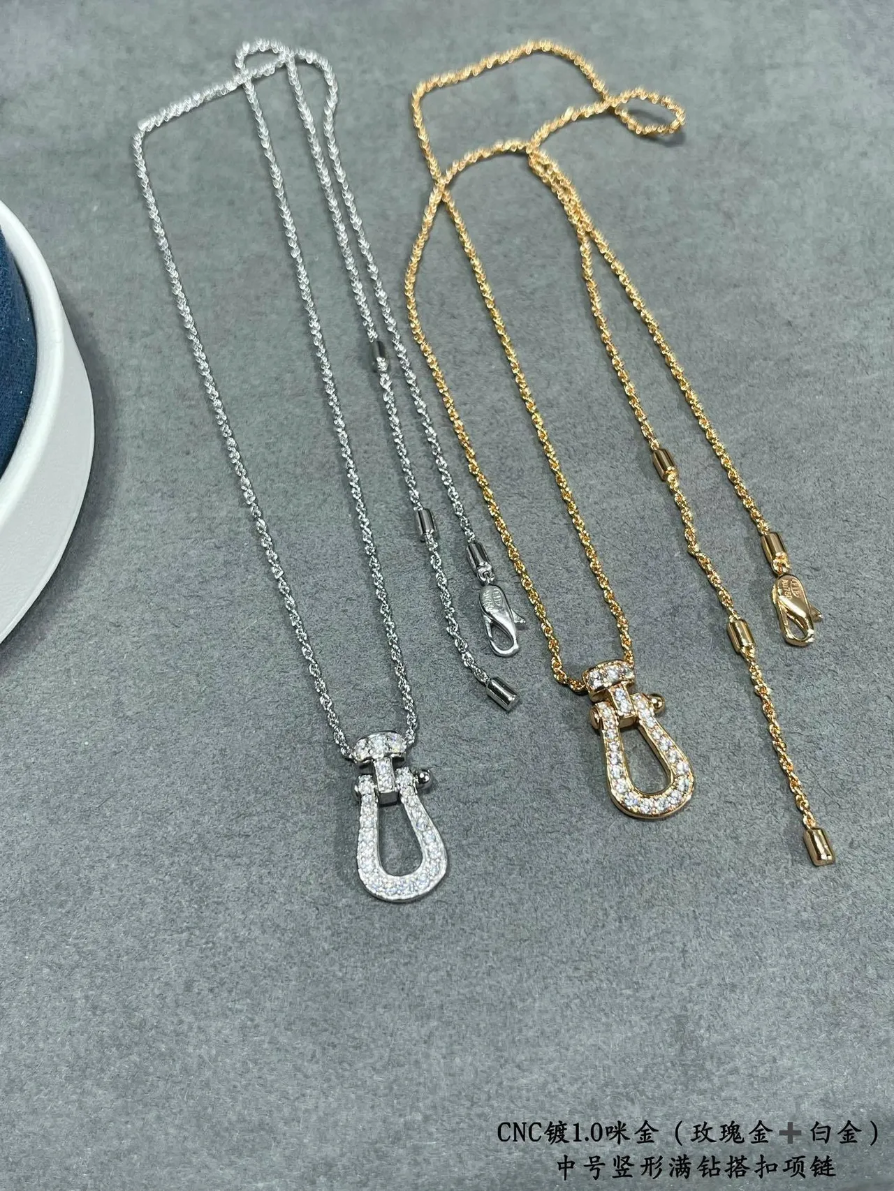 Silver-Tone Pavé Diamond-Set Vertical Clasp Pendant Necklace 2
