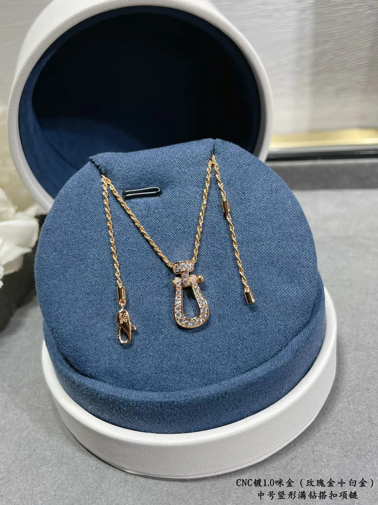 Silver-Tone Pavé Diamond-Set Vertical Clasp Pendant Necklace 6