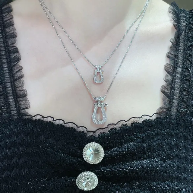 Silver-Tone Pavé Diamond-Set Vertical Clasp Pendant Necklace 8