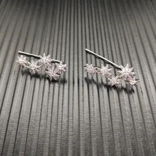 Silver-Tone Pavé Starburst Flower Cluster Stud Earrings