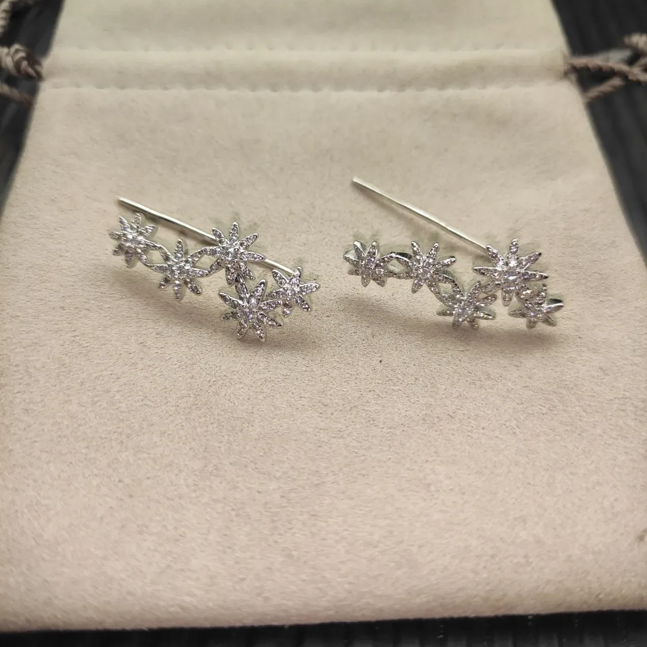 Silver-Tone Pavé Starburst Flower Cluster Stud Earrings 5