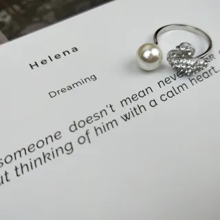 Silver-Tone Pearl and Crystal Swan Motif Open Ring