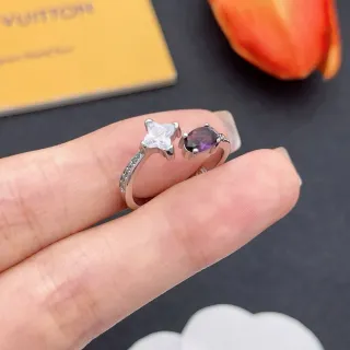 Silver-Tone Princess-Cut and Oval Purple Gemstone Prong-Set Rings