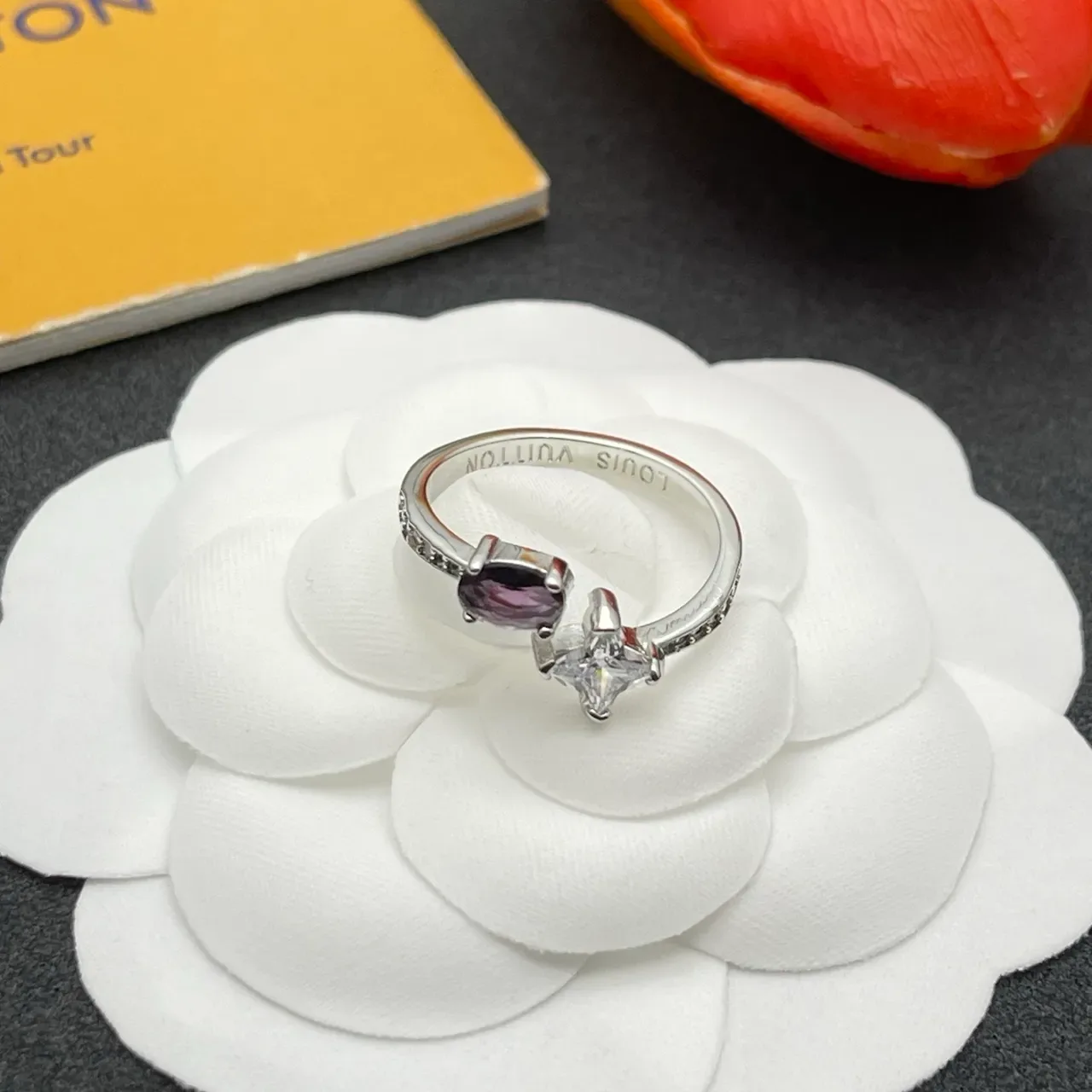 Silver-Tone Princess-Cut and Oval Purple Gemstone Prong-Set Rings 4