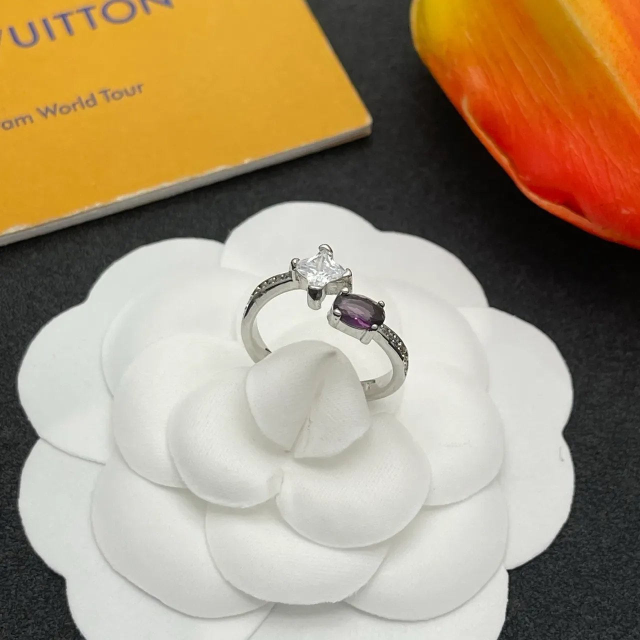 Silver-Tone Princess-Cut and Oval Purple Gemstone Prong-Set Rings 6