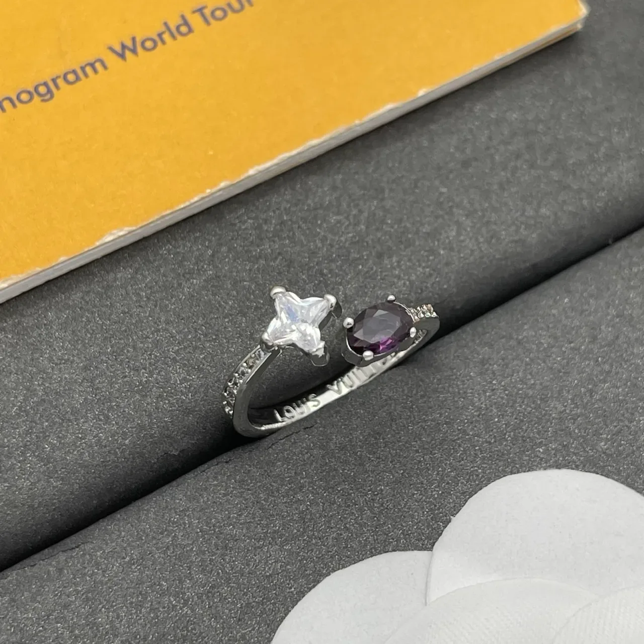 Silver-Tone Princess-Cut and Oval Purple Gemstone Prong-Set Rings 7