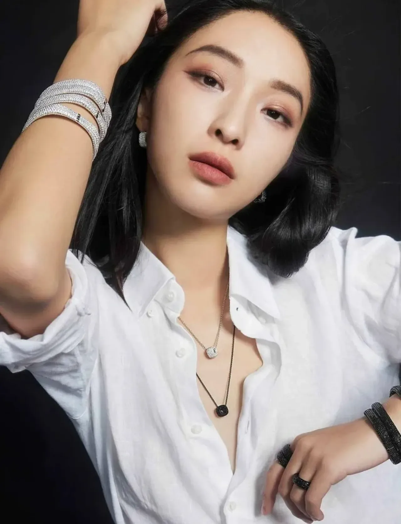Silver-Toned Cuboid Pavé Pendant Necklace 2
