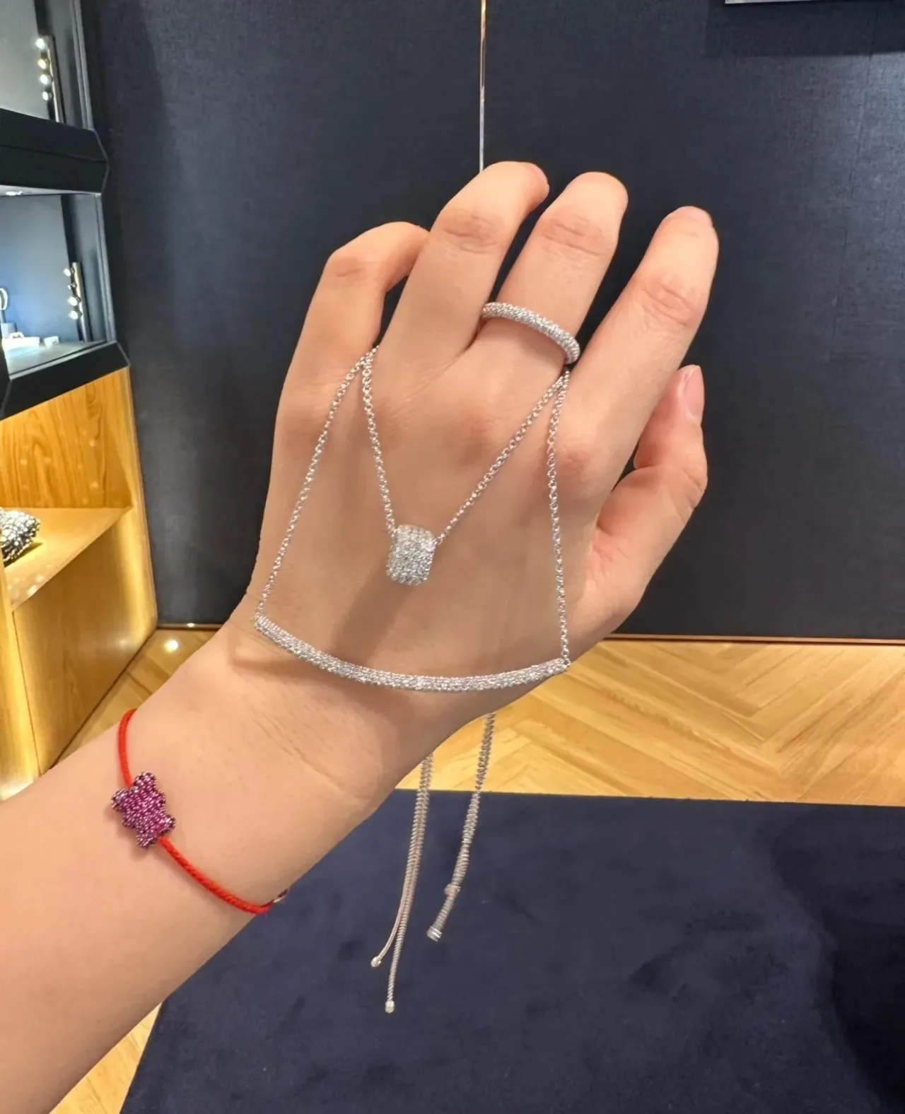 Silver-Toned Cuboid Pavé Pendant Necklace 3