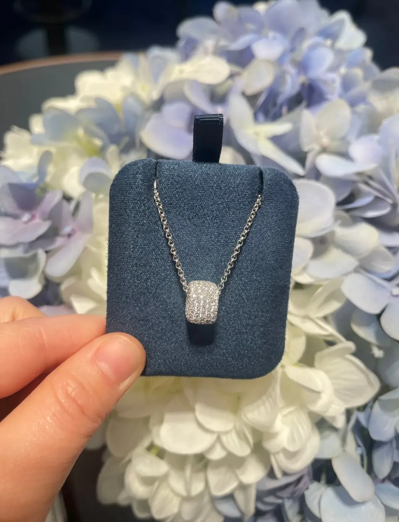 Silver-Toned Cuboid Pavé Pendant Necklace 5