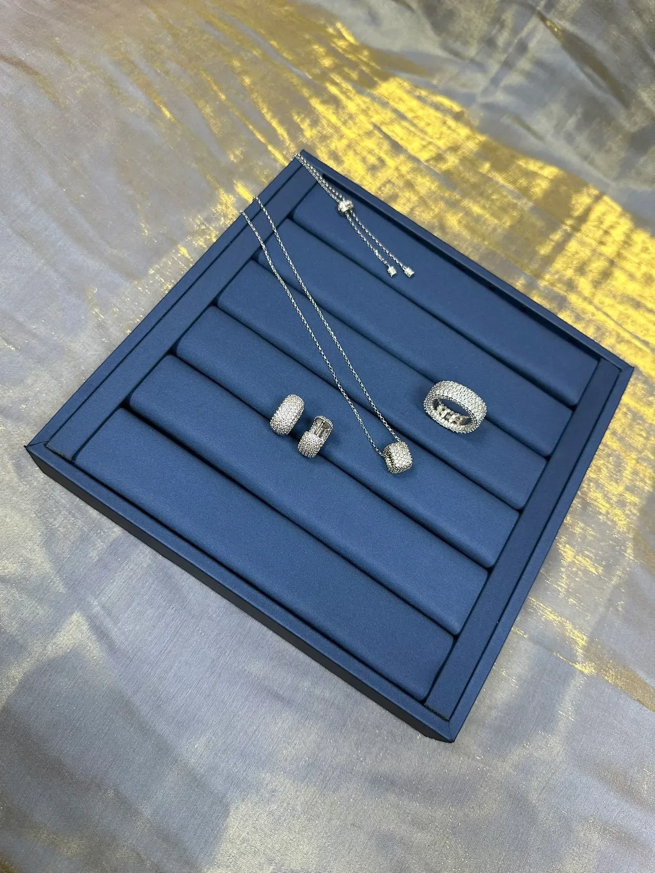 Silver-Toned Cuboid Pavé Pendant Necklace 7