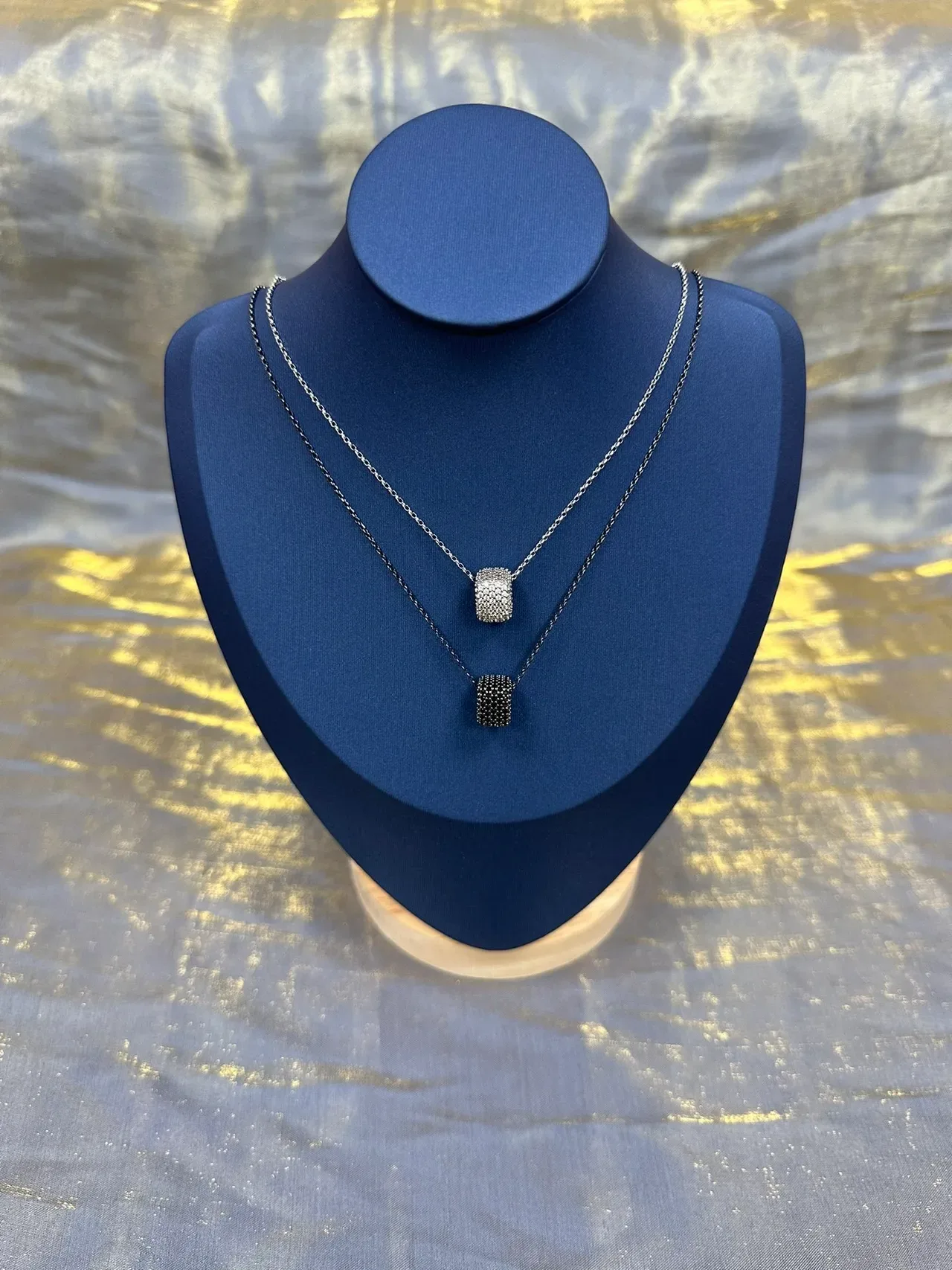 Silver-Toned Cuboid Pavé Pendant Necklace 8