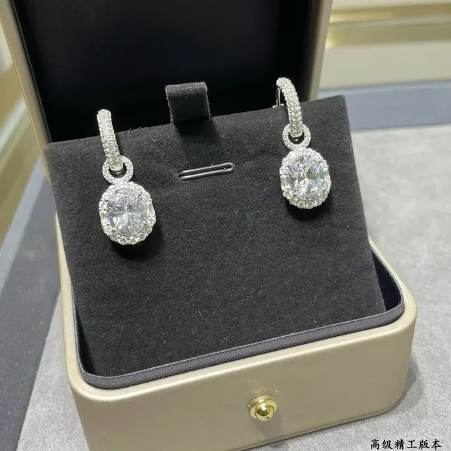 Silver White Dangling Halo-Set Earrings 3