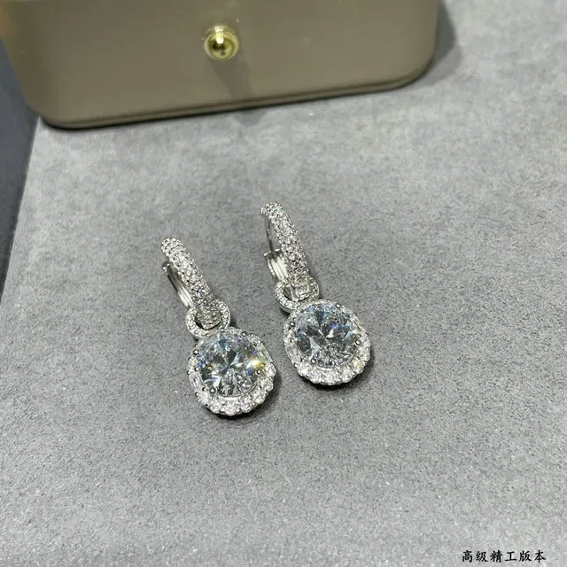 Silver White Dangling Halo-Set Earrings 5