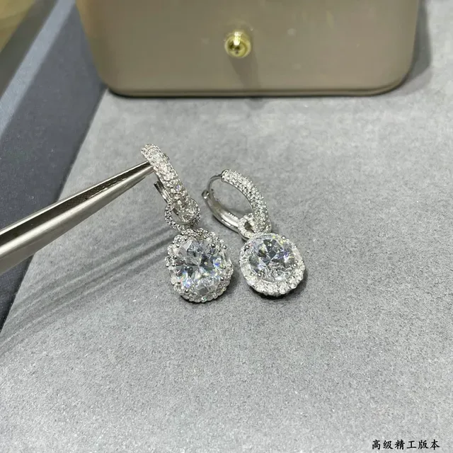 Silver White Dangling Halo-Set Earrings 7