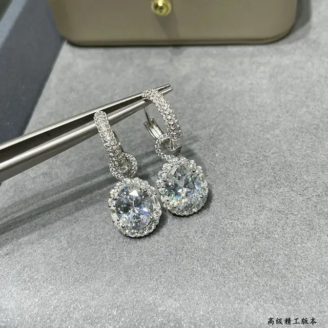 Silver White Dangling Halo-Set Earrings 8